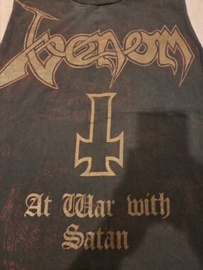 ☠️VENOM (BRAND) - MODIFIED SLEEVELESS - AT WAR WITH SATAN VINTAGE SHIRT - XL